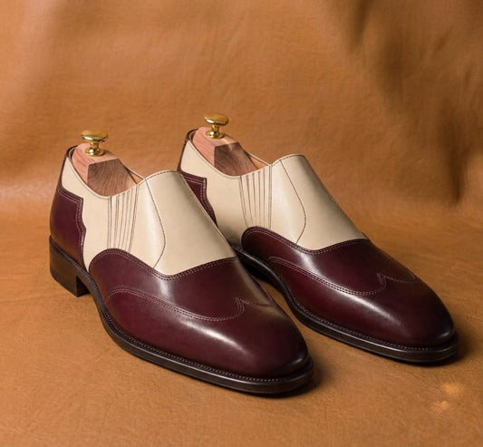 Burgundy & white lazyman wingtip