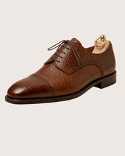 brown semi brogue derby shoes for men, medallion toe cap, handmade