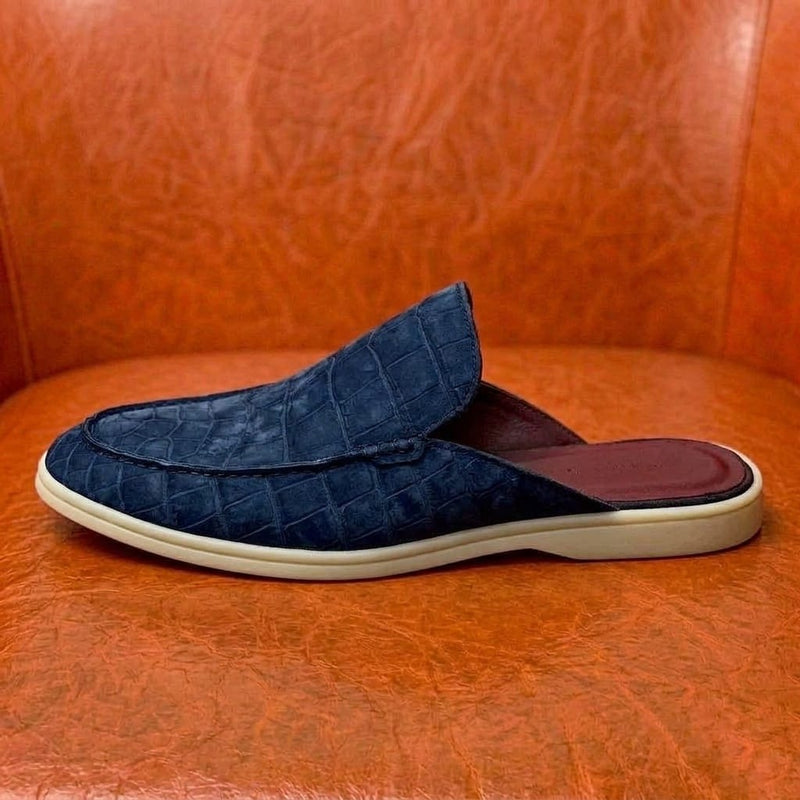 Navy blue Nubuck Crocodile Mule