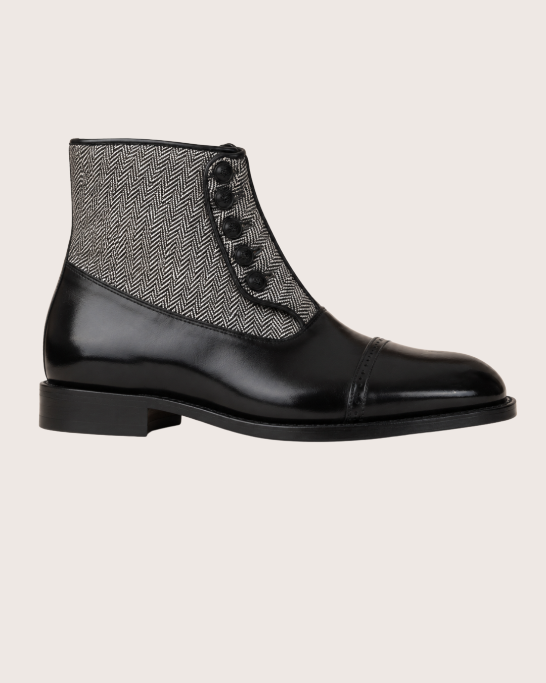Black norwegian stitch button boots