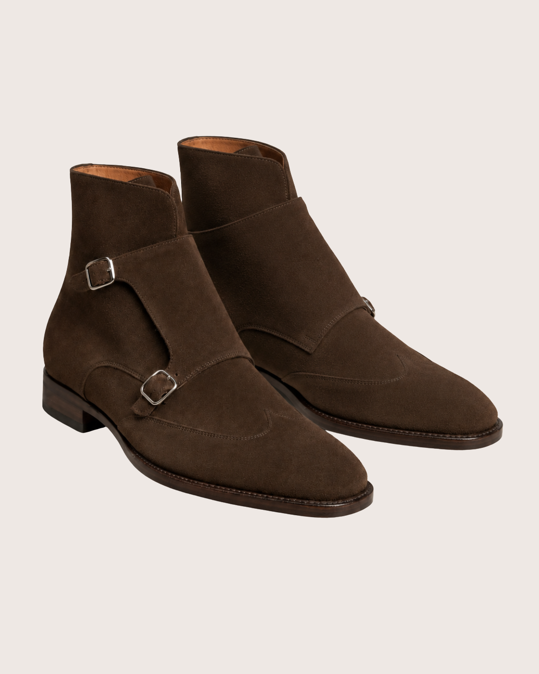 Dark brown suede monkstrap boots