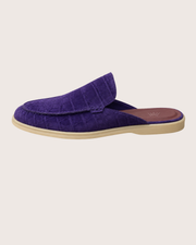 Purple nu buck crocodile mule