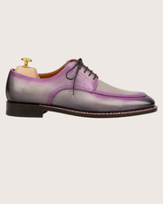 Gray Patina Purple Highlights Norwegian Stitch Derby Shoes