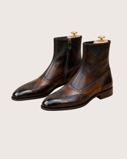 Brown patina zipper boots