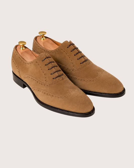Camel Suede wingtip oxford