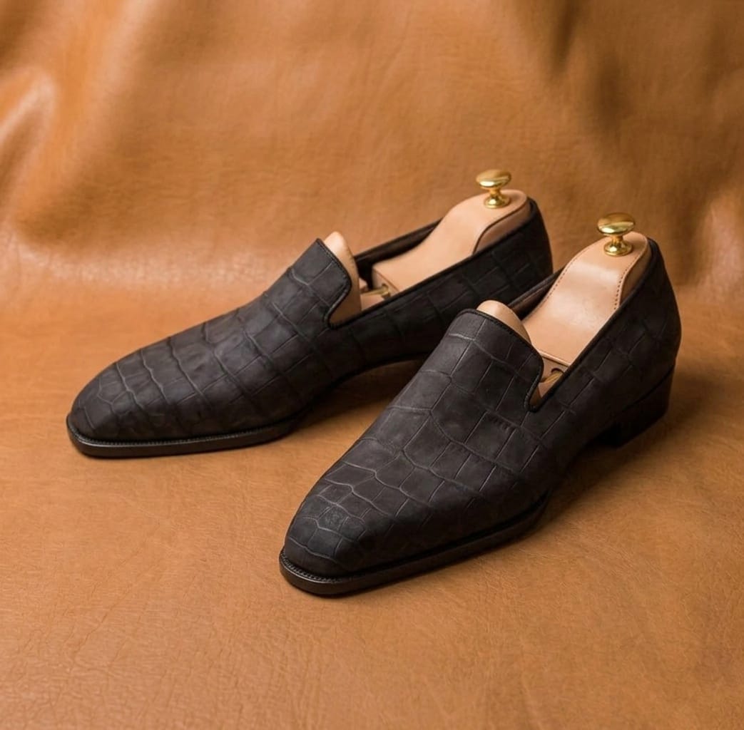 Black Crocodile Nubuck Loafers