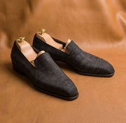 Black Crocodile Nubuck Loafers