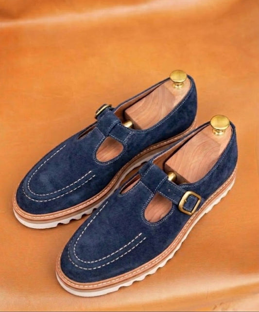 Navy blue strap loafers