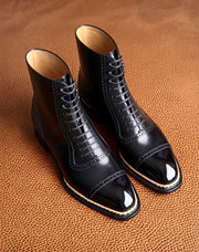 Black Norwegian stitched oxford boots