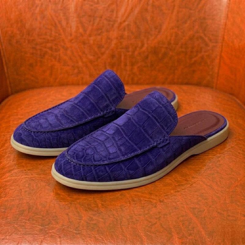 Purple nu buck crocodile mule