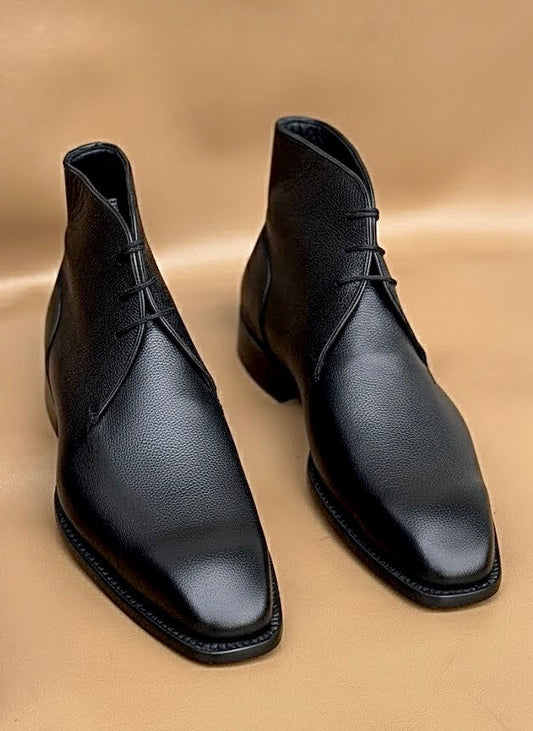 Black grain leather derby boots