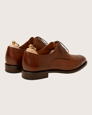 brown semi brogue derby shoes for men, medallion toe cap, handmade