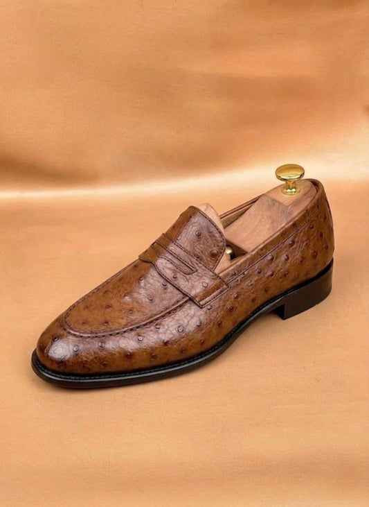 Brown ostrich skin loafers