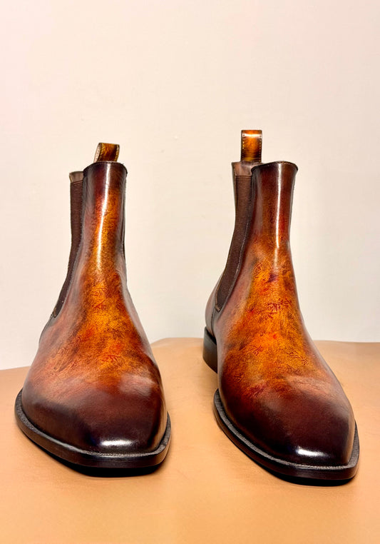 Brown patina Chelsea boots