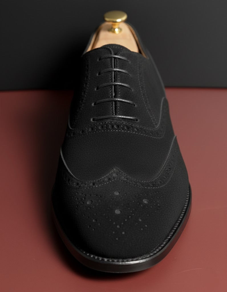 Black suede leather wingtip oxford