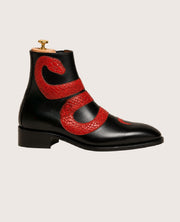 Men's Black and Red Python Zipper Boots