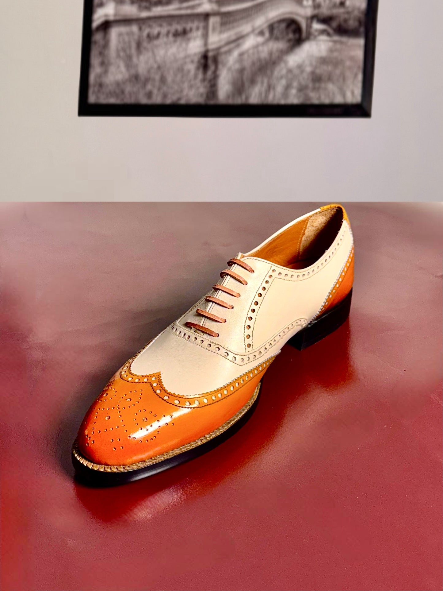 Tan&white wingtip oxford