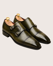 Olive green patina monkstrap