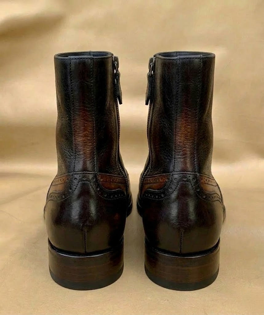 Brown patina zipper boots