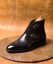 Black Suede Monkstrap Boots