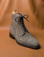 Gray handwoven suede boots