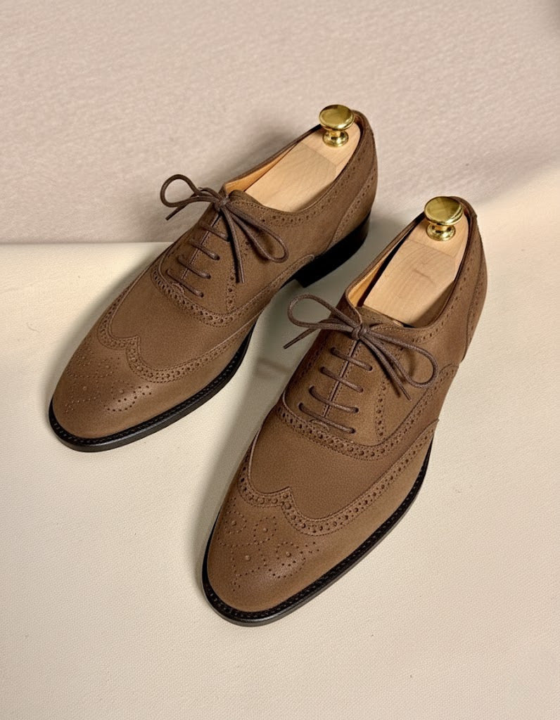 Camel Suede wingtip oxford