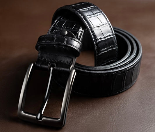 Black crocodile pattern belt