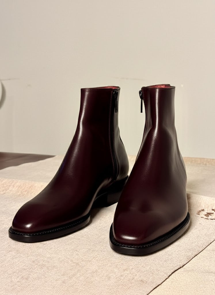 Burgundy zipper boots