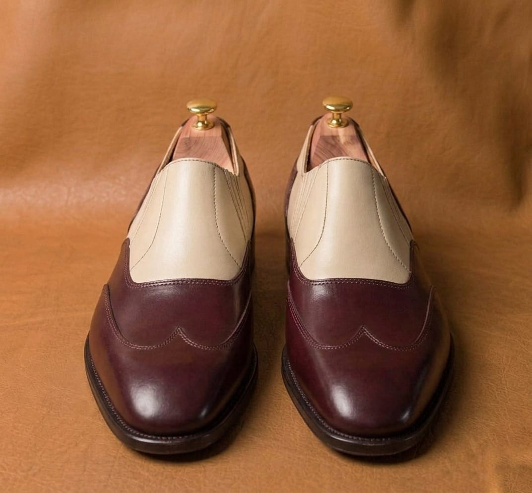 Burgundy & white lazyman wingtip