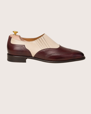 burgundy and white lazyman wingtip laceless brogue, handmade