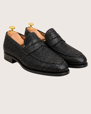 black stingray texture penny loafers for men, handmade