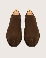 Dark brown suede zipper brogue