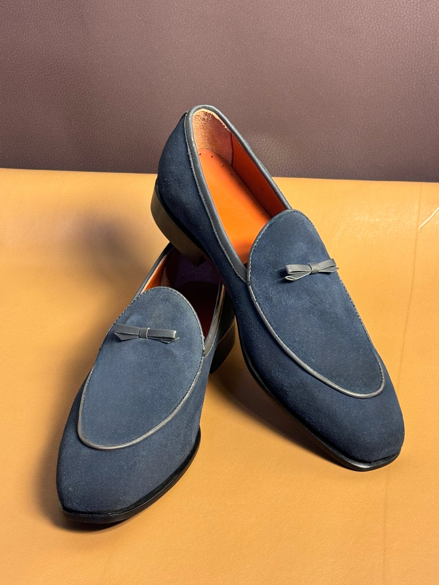 Blue bow loafers