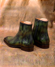 Olive Green Patina Zipper Boots