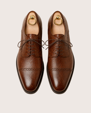 brown semi brogue derby shoes for men, medallion toe cap, handmade