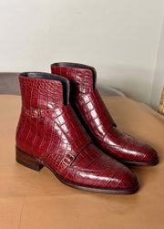 red crocodile monk strap boots for men, genuine skin, handmade