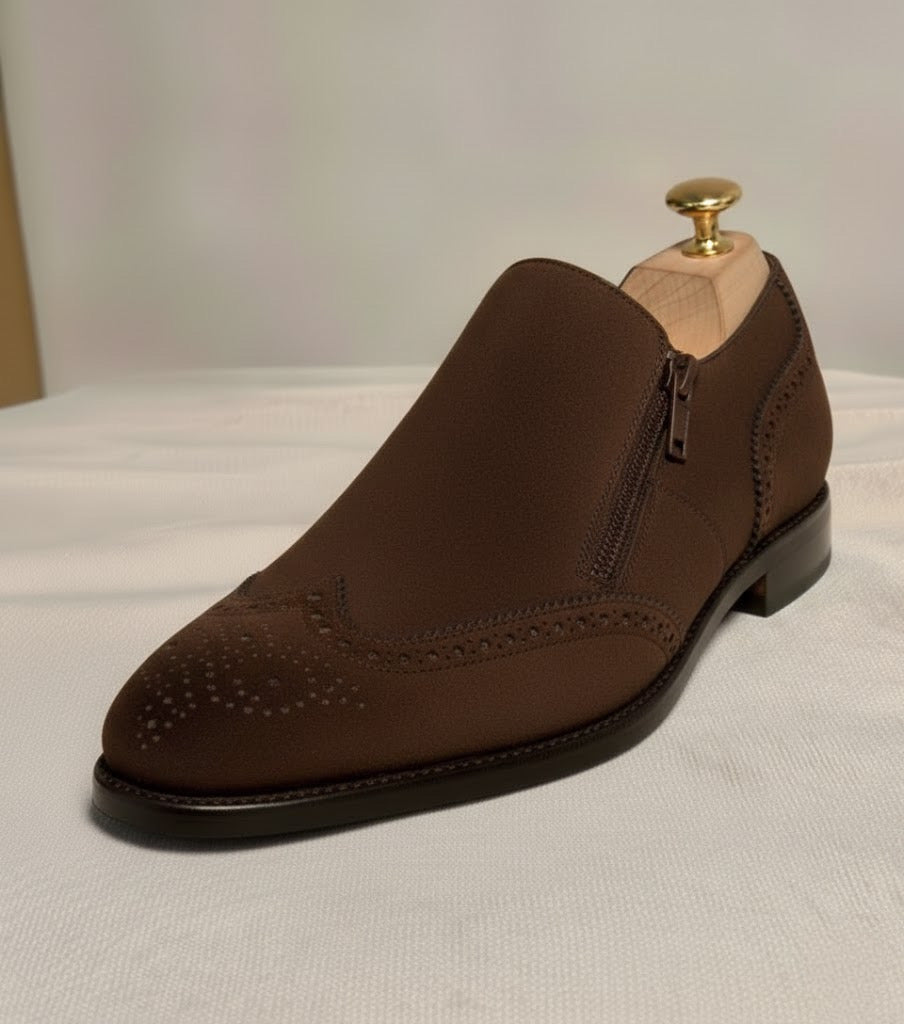 Dark brown suede zipper brogue