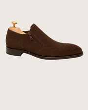 Dark brown suede zipper brogue