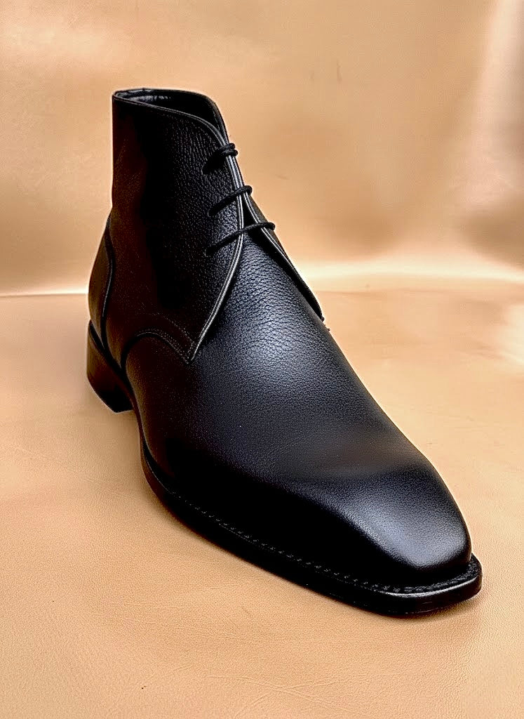 Black grain leather derby boots