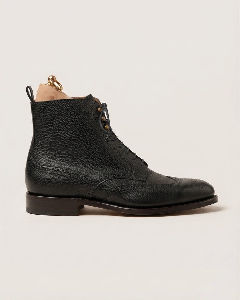 Black hatch grain derby boots