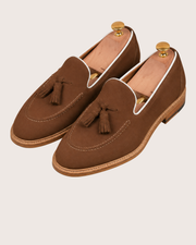 Brown suede tassel loafers