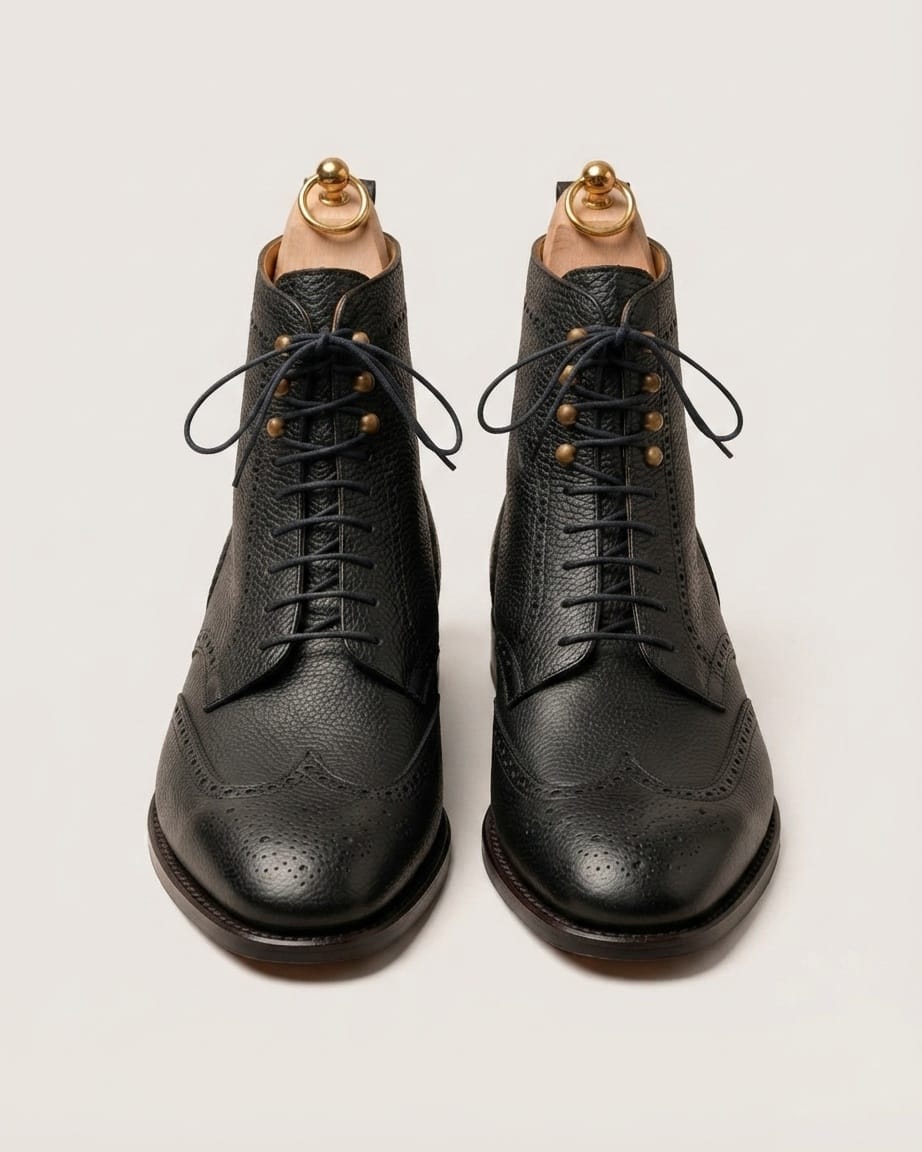 Black hatch grain derby boots