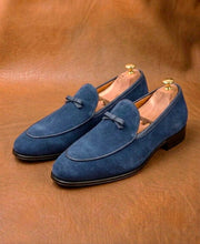 Blue Suede Bow Loafers