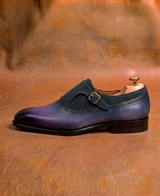 Men's Double Monk Strap Shoes in Hand Painted Patina