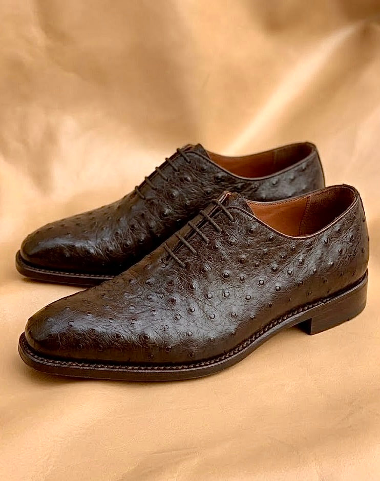 Dark brown ostrich skin wholecut oxford