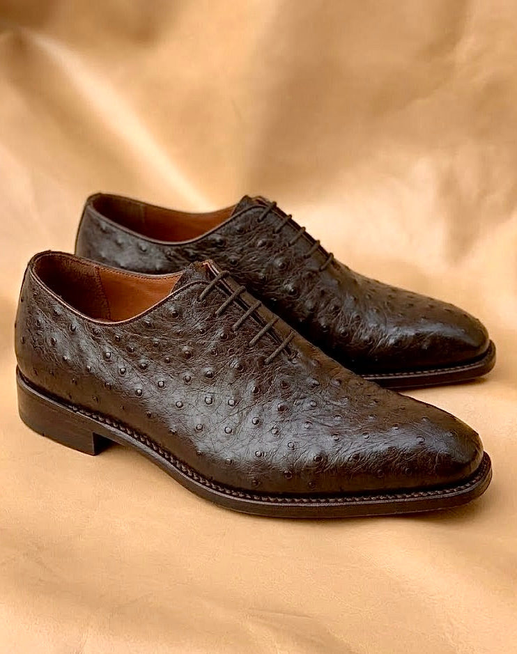 Dark brown ostrich skin wholecut oxford
