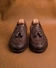 burgundy intrecciato woven tassel loafers for men, handmade