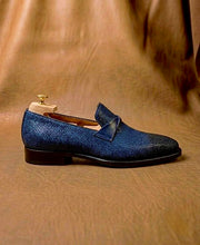 Blue and Black Patina Stingray Loafers
