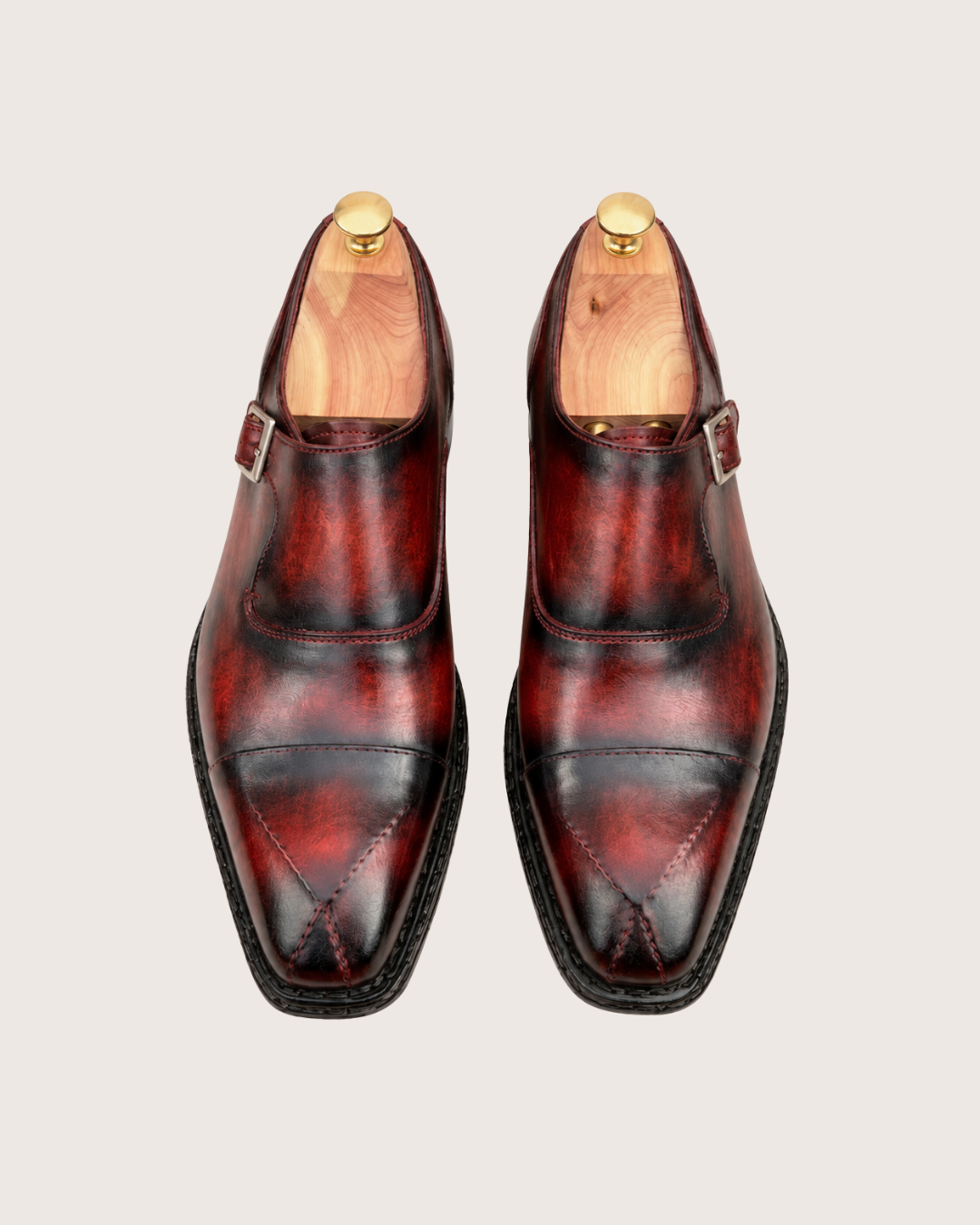 Red patina cross stitched monkstrap