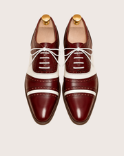 Burgundy and white oxford